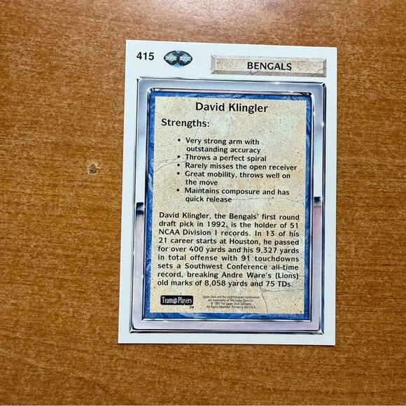 David Klingler Rookie Force Football Card - Picture 2 of 3